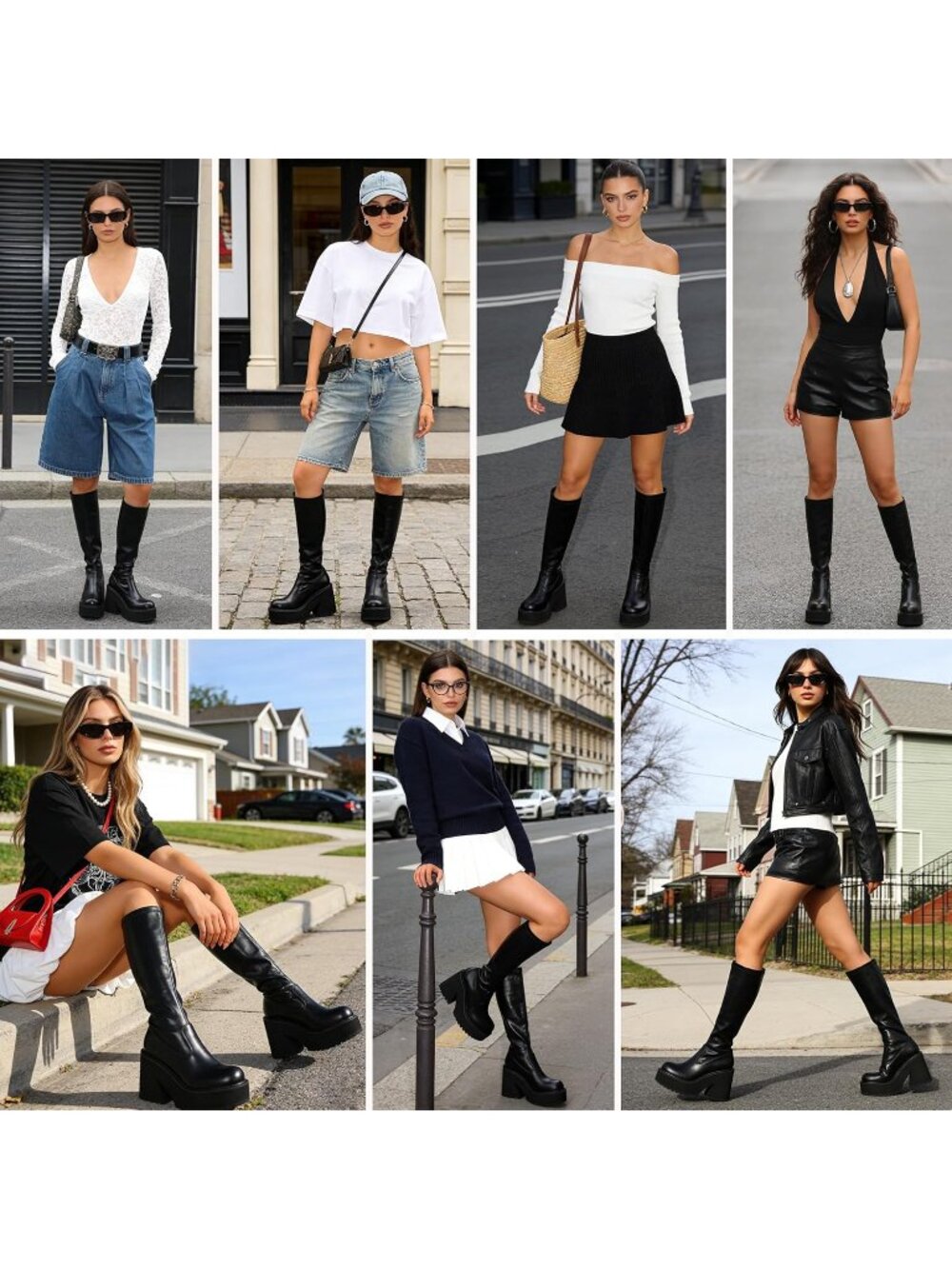 Women's Black Elastic Knee High Platform Chunky Block High Heel Sock Boots - Picture 6 of 6